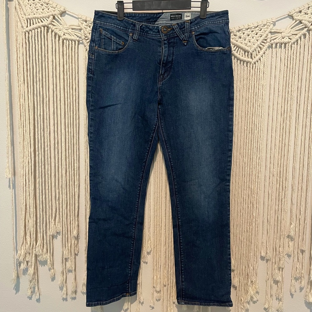 Volcom Nova Solver Denim Medium Straight Leg Blue Jeans Sz 34